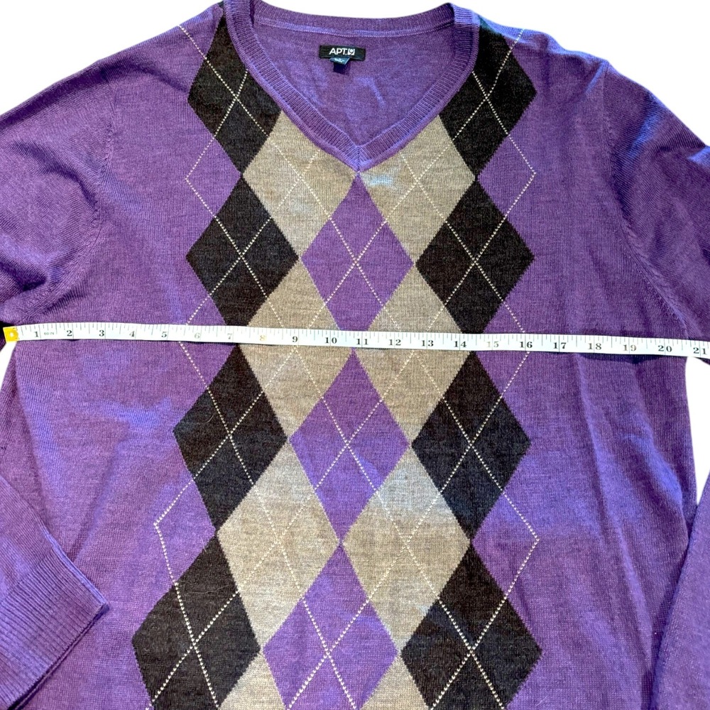 Apt. 9 Mens Purple Argyle V-Neck Sweater Merino Wool Blend Large L Long Sleeve - Picture 4 of 6